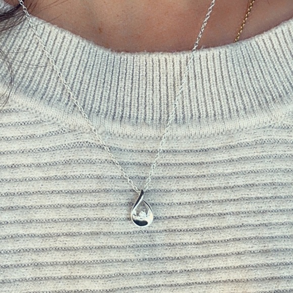 Teardrop Sterling Silver Necklace with Stones - Picture 4 of 10